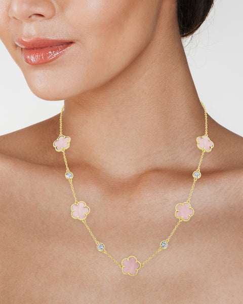 Clover and CZ Station Necklace