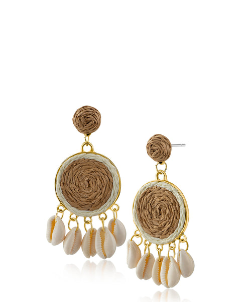 Rattan and Shell Drop Earrings