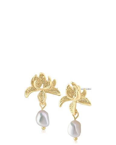 Floral and Freshwater Pearl Drop Earrings