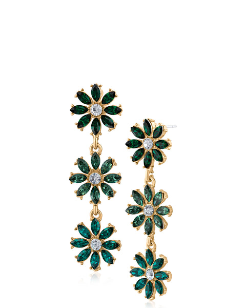 Emerald Green Crystal Floral Drop Earrings