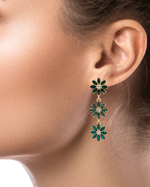 Emerald Green Crystal Floral Drop Earrings