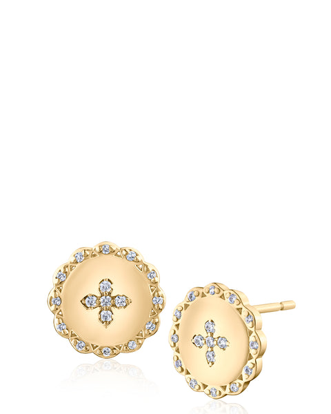 Pavé CZ Clover Disc Stud Earrings