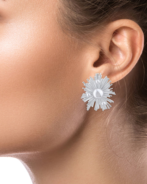 Modern Sunshine Faux Pearl Stud Earrings
