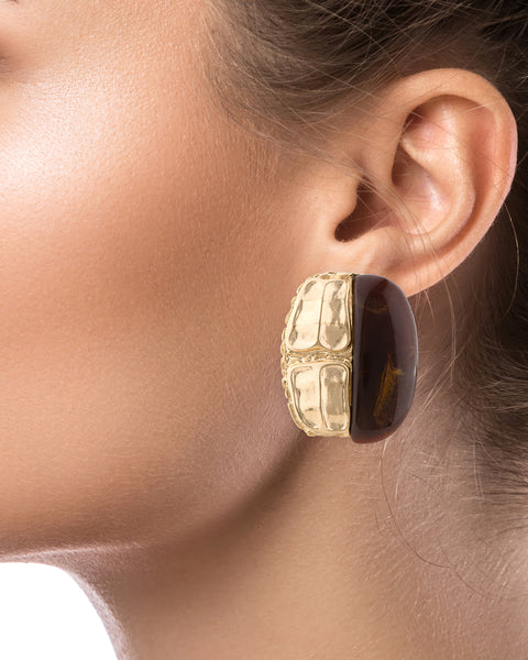 MARBLED RESIN SCULPTURAL STATEMENT EARRING