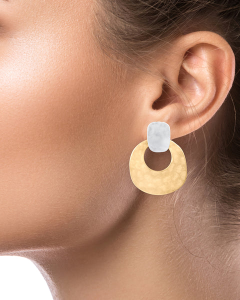 Two-Tone Hammered Drop Earrings