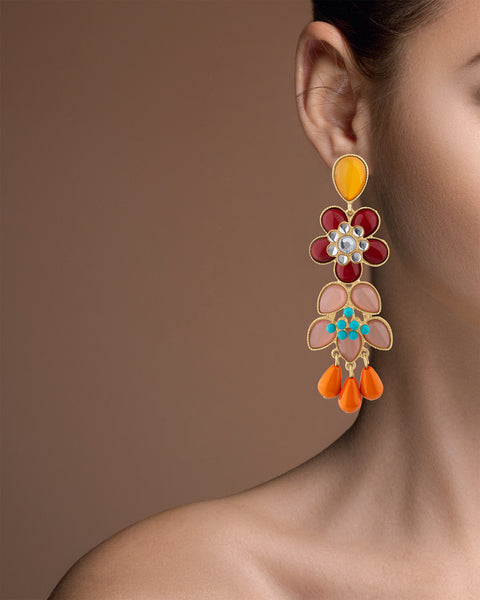 Flower Linear Drop Earrings