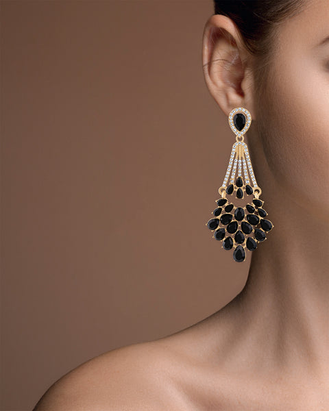 Black Crystal Chandelier Earrings