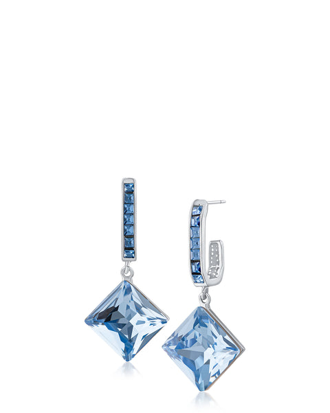 Sapphire Blue Square Crystal Drop Earrings