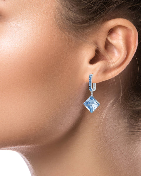 Sapphire Blue Square Crystal Drop Earrings