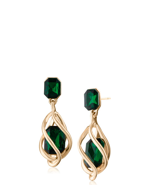 Emerald Crystal Caged Drop Earrings
