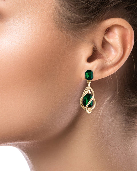 Emerald Crystal Caged Drop Earrings