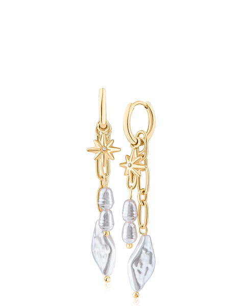 Stainless Steel Removable Faux Pearl Charm Drop Earrings
