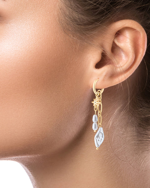 Stainless Steel Removable Faux Pearl Charm Drop Earrings