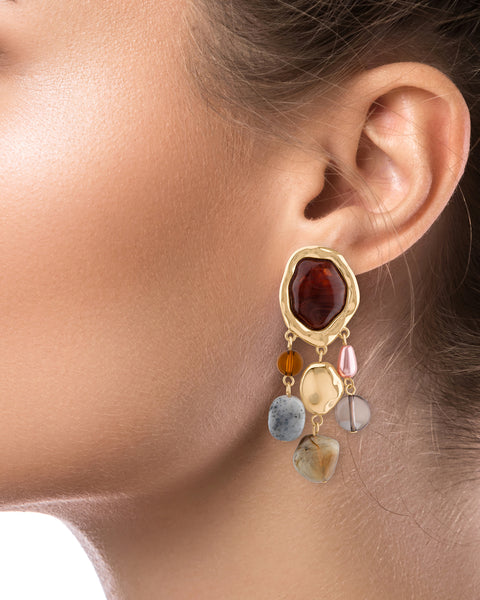 Multicolor Gemstone-Inspired Cluster Drop Earrings