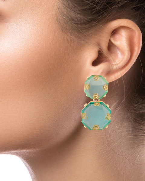 Faceted Double Drop Statement Earrings
