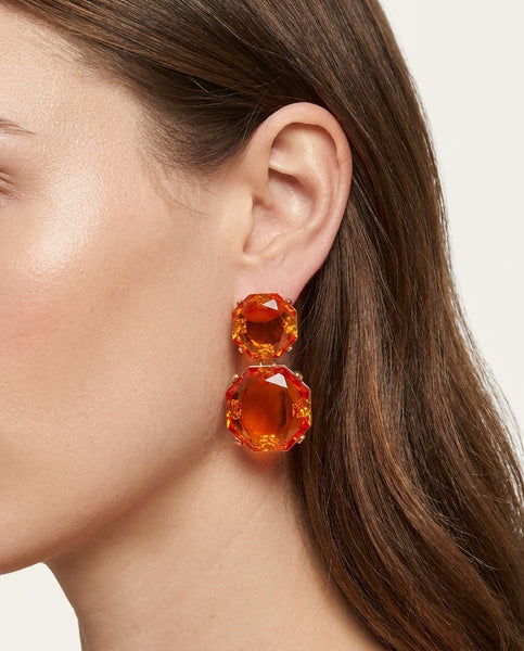 Faceted Double Drop Statement Earrings