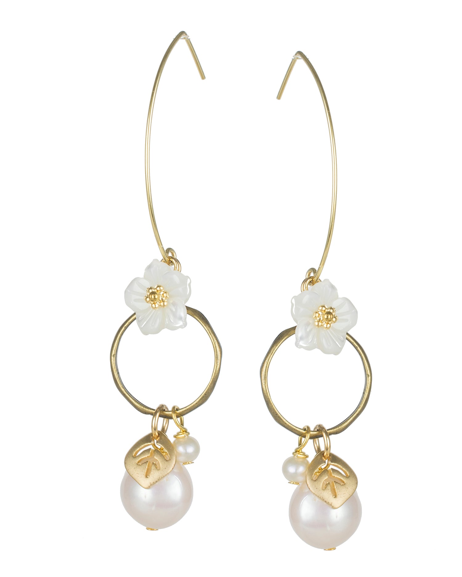 Pearl and Leaf Drop Earrings