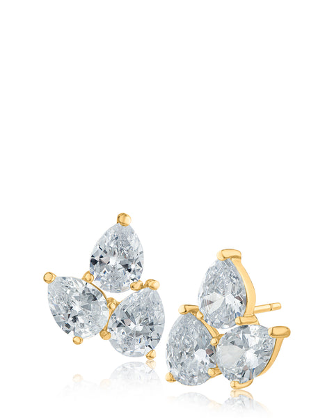 Triple Pear CZ Cluster Earrings