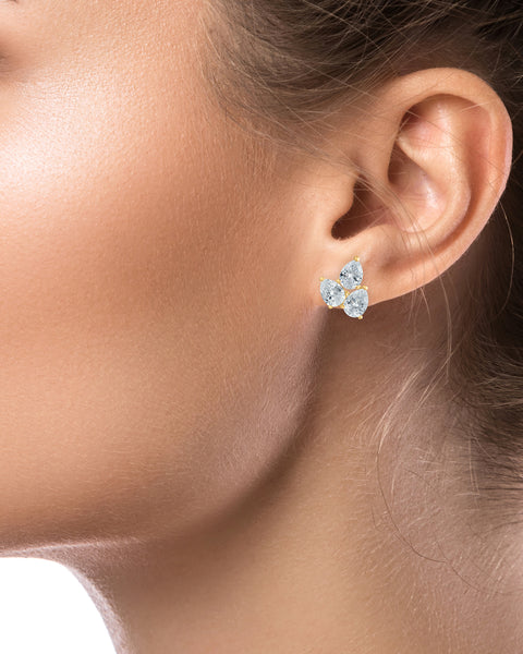 Triple Pear CZ Cluster Earrings