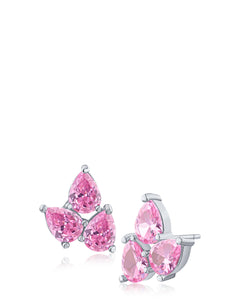 Triple Pink Pear CZ Cluster Earrings