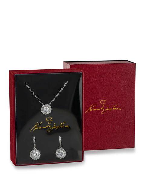 Pendant and Round Halo Earring Set