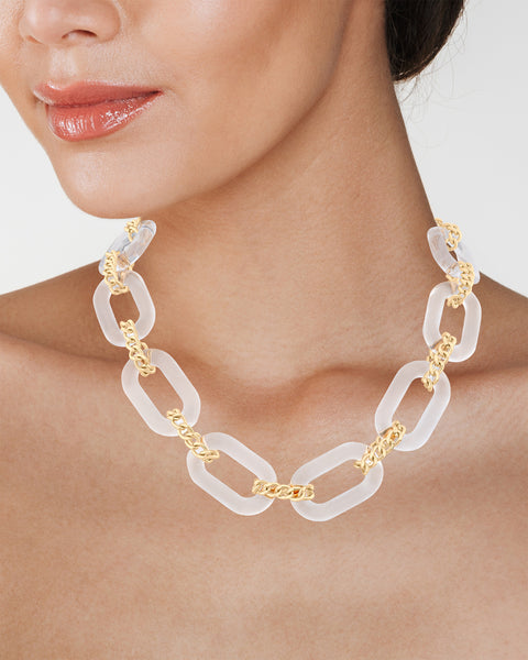 Oval Lucite Chain Statement Necklace