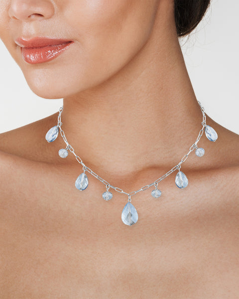 Light Blue Crystal Teardrop Charm Necklace