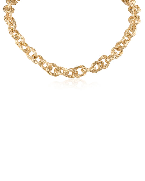 Gold Textured Link Chain Necklace
