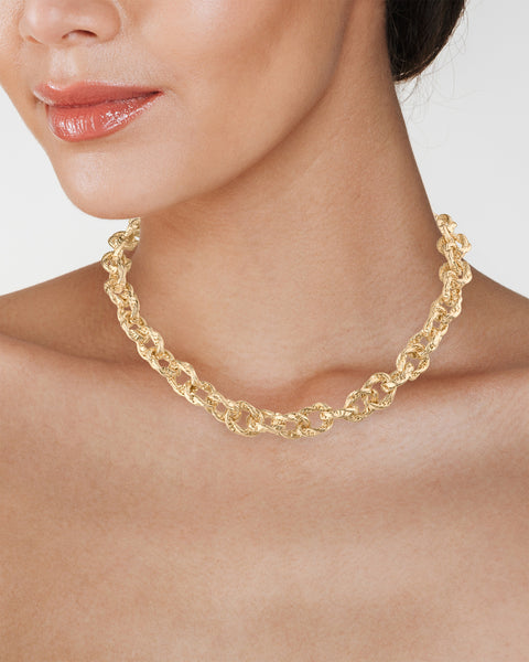 Gold Textured Link Chain Necklace