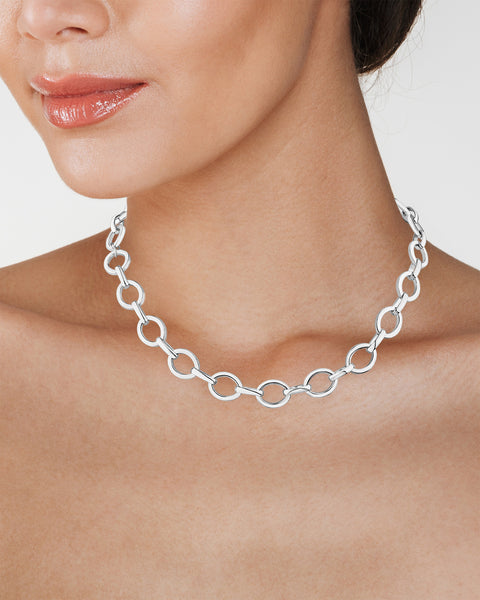 Silver Oval Link Chain Necklace