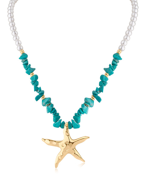 Turquoise Beaded Starfish Pendant Necklace