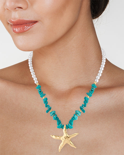 Turquoise Beaded Starfish Pendant Necklace