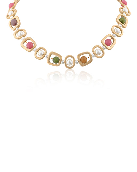 Organic Faux Pearl & Gemstone Statement Necklace