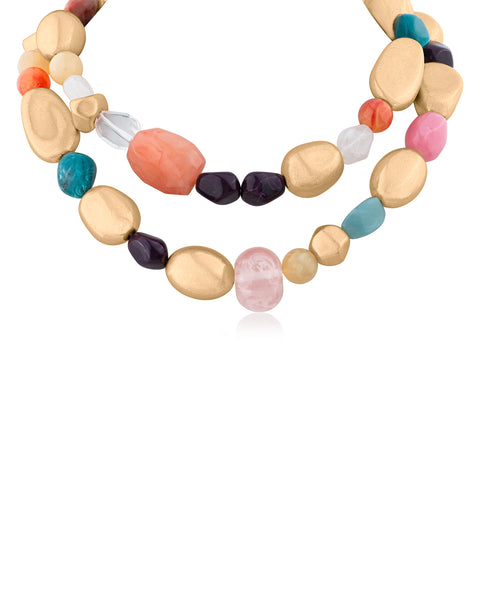 Vibrant Chunky Layered Pebble Statement Necklace