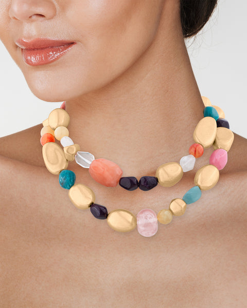 Vibrant Chunky Layered Pebble Statement Necklace