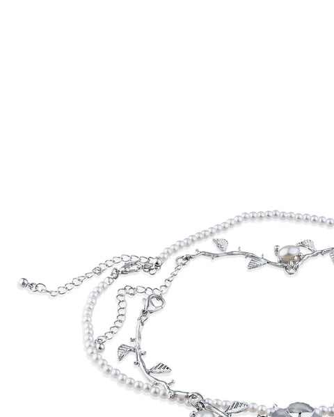 Set of 2 Faux Pearl & Rose Vine Necklaces