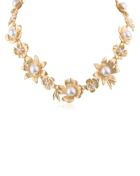VINTAGE FLORAL PEARL STATEMENT NECKLACE
