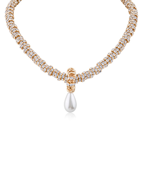Crystal Rondelle Pearl Drop Pendant Necklace