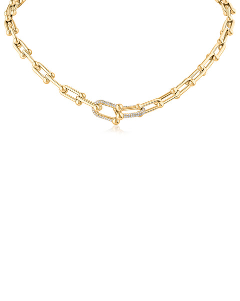 Stainless Steel Pave Interlocking Link Necklace