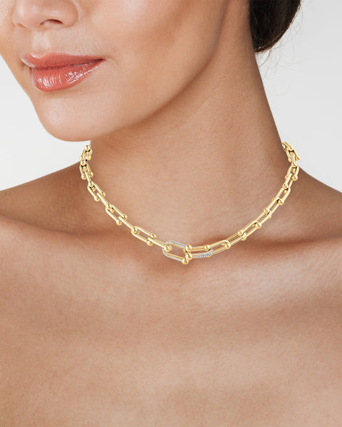 Stainless Steel Pave Interlocking Link Necklace