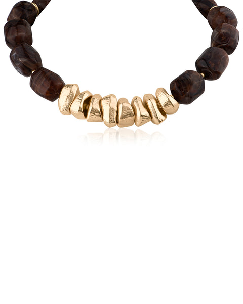 Marbled Resin and Gold-tone Nugget Necklace