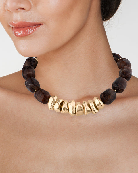 Marbled Resin and Gold-tone Nugget Necklace
