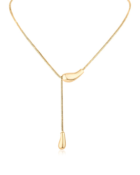 Gold Teardrop Lariat Necklace