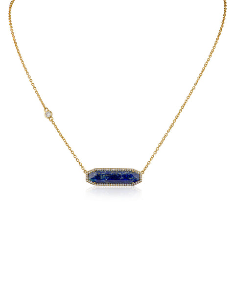 Pave CZ Framed Lapis Pendant Necklace