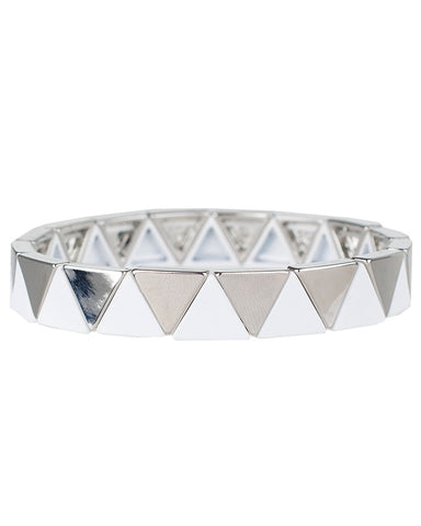 White and Silver Triangle Pattern Stretch Bracelets
