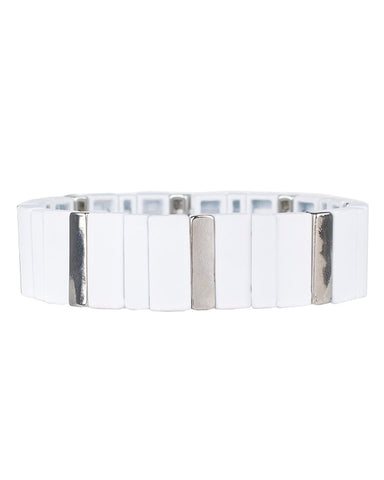 White and Silver Rectangle Stretch Bracelet