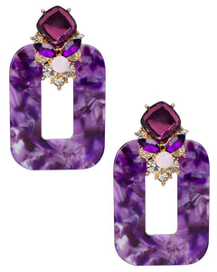 Purple Marble Resin and Crystal Earrings