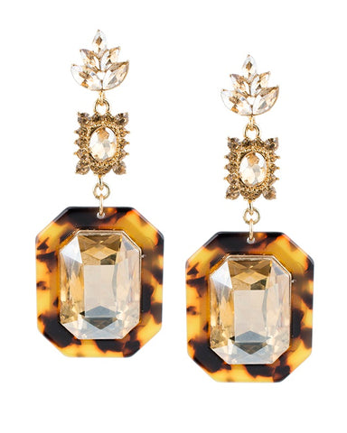 Tortoise and Crystal Drop Earrings