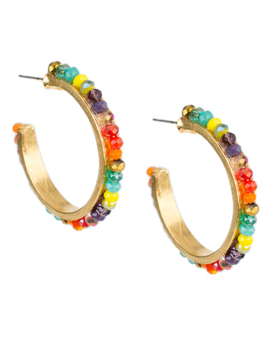 Rainbow Beaded Hoop Earrings