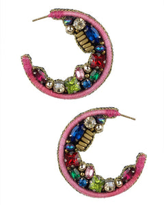 Multi Colored Beaded Hoop Earrings